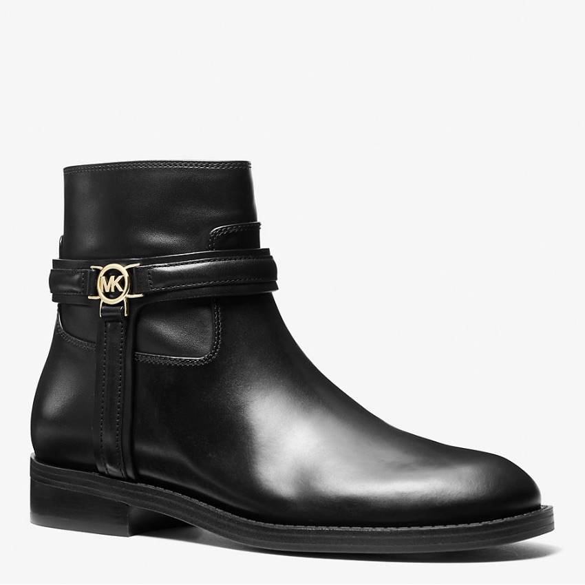 Michael Kors- Mindy Flat Bootie Bombe Black Leather Ankle Boots